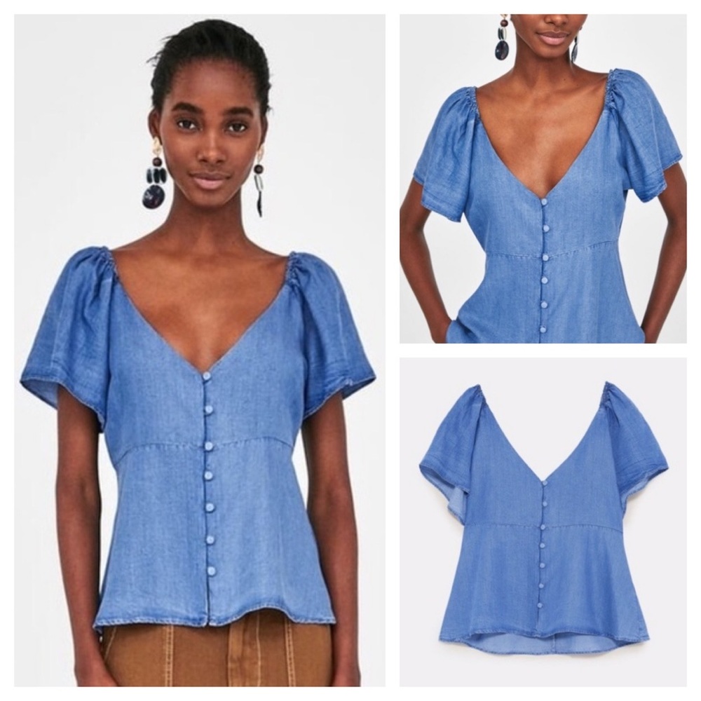 Zara Ruffle Button Top